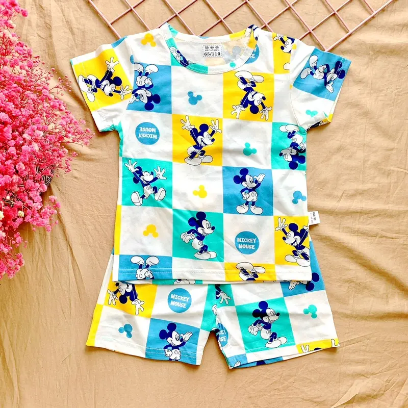 Bộ thun cotton mềm mát thấm hút mồ hôi hoạ tiết hoạt hình 10-30kg 1