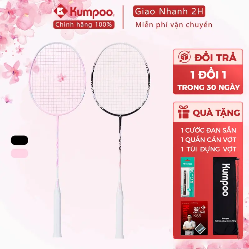 Vợt cầu lông Kumpoo LᶖghtPink, BlackPink chính hãnġ sợi carbon 4U căng sẵn 10.5kg công thủ toàn diện phân phối độc quyền Cán Vợt Sport Chống Trơn kumpoo lightpink 0