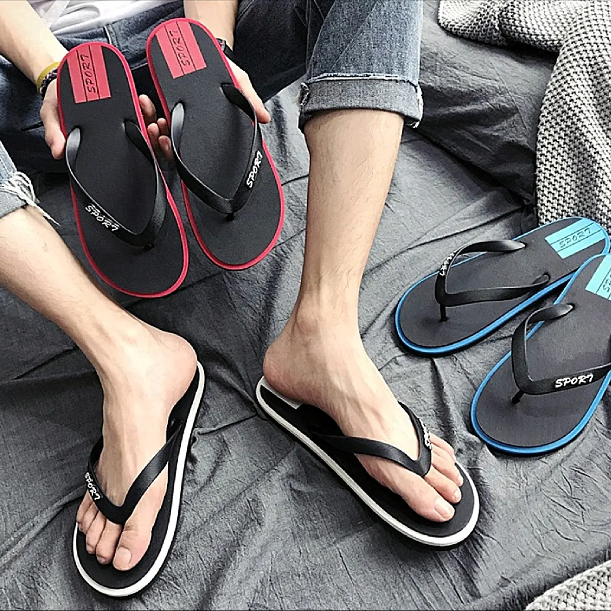 sendal jepit Distro spor 7 sangat gaul & keren  Sandal jepit Hitam