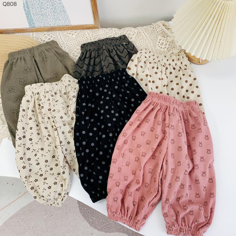 Q808- Quần Chất Liệu Nhung Tăm Bo Gấu Cho Bé Gái Size 8-19kg(VP)