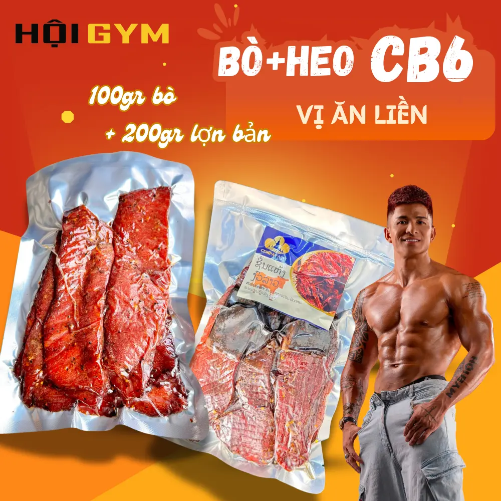 300G [ Hội Gym 88 ] -  Lợn bản Lào 200g  +  Bò Gác Bếp Lào 100g -Hương Vị Chuẩn Lào 100% Thịt Lợn, Bò Tươi, Vị ăn liền + KÈM CHẲM CHÉO