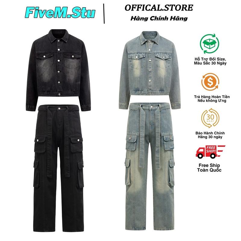 Quần Jean Denim CargoPant 8 Túi Chính Hãng FiveM Brand Uniex Nam Nữ Phong Cách Bụi Bặm   Menswear Pant