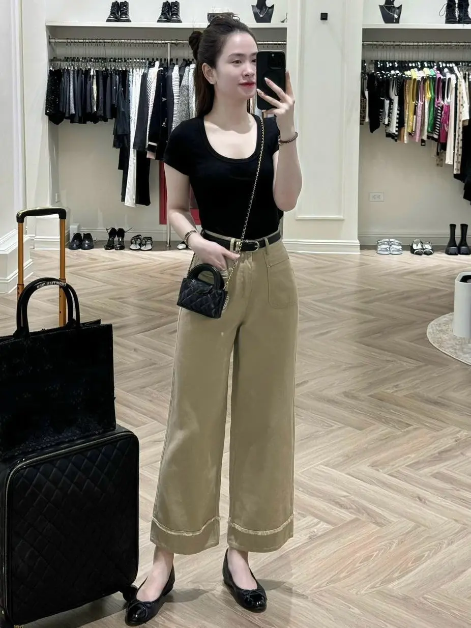 Quần kaki ống suông nữ lưng cao phong cách  trẻ trung đa dạng quần jean diện đi làm đi chơi kèm thắt lưng Q318 bộ đồ bộ kaki [áo + yếm] Women Top Kem