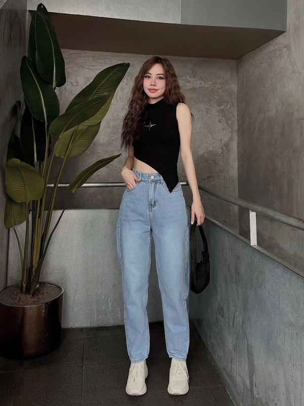 Quần Baggy Lưng Cao 1 Nút Kiểu Đơn Giản Thời Trang QC mã 346 Pants Jean Women Nữ 1