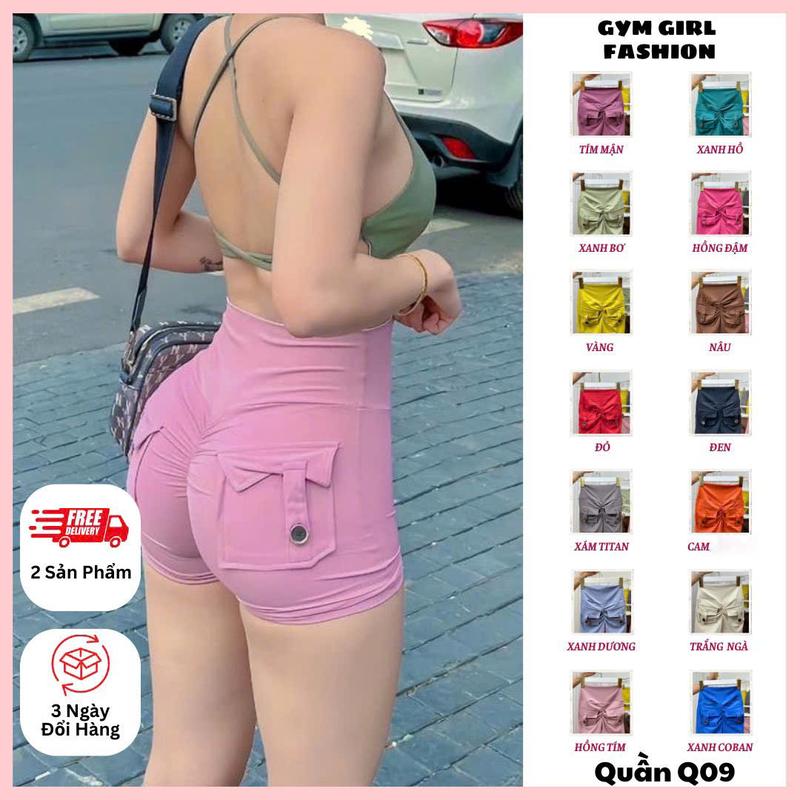 Quần short Mã Q09, Quần đùi Túi Hộp Chun Mông Thể Thao Lưng Cao , Dòng Loại 1 Sport Nữ Tập Thể Dục Tập Yoga Tập Gym