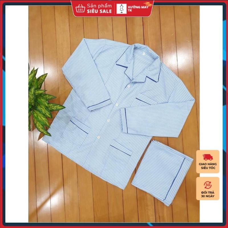( 10 Màu) Bộ Pijama nam, set đồ ngủ dài tay thu đông kẻ ông già vải đẹp - Quần áo mặc nhà nam trung niên hàng loại 1