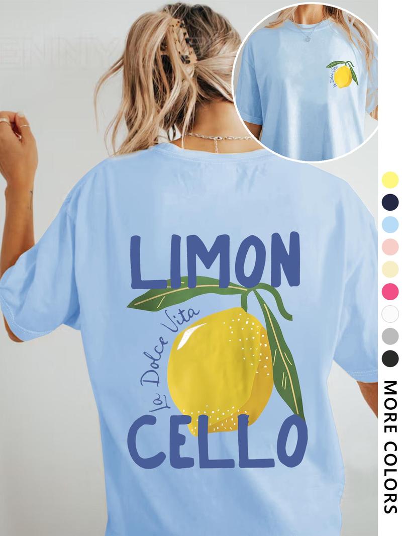Product Introduction of Women's Lemon Print Round Neck Graphic Tee, Vintage Trendy Casual Short Sleeve T-shirt for Daily Wear, Ladies All Seasons Outfit 6