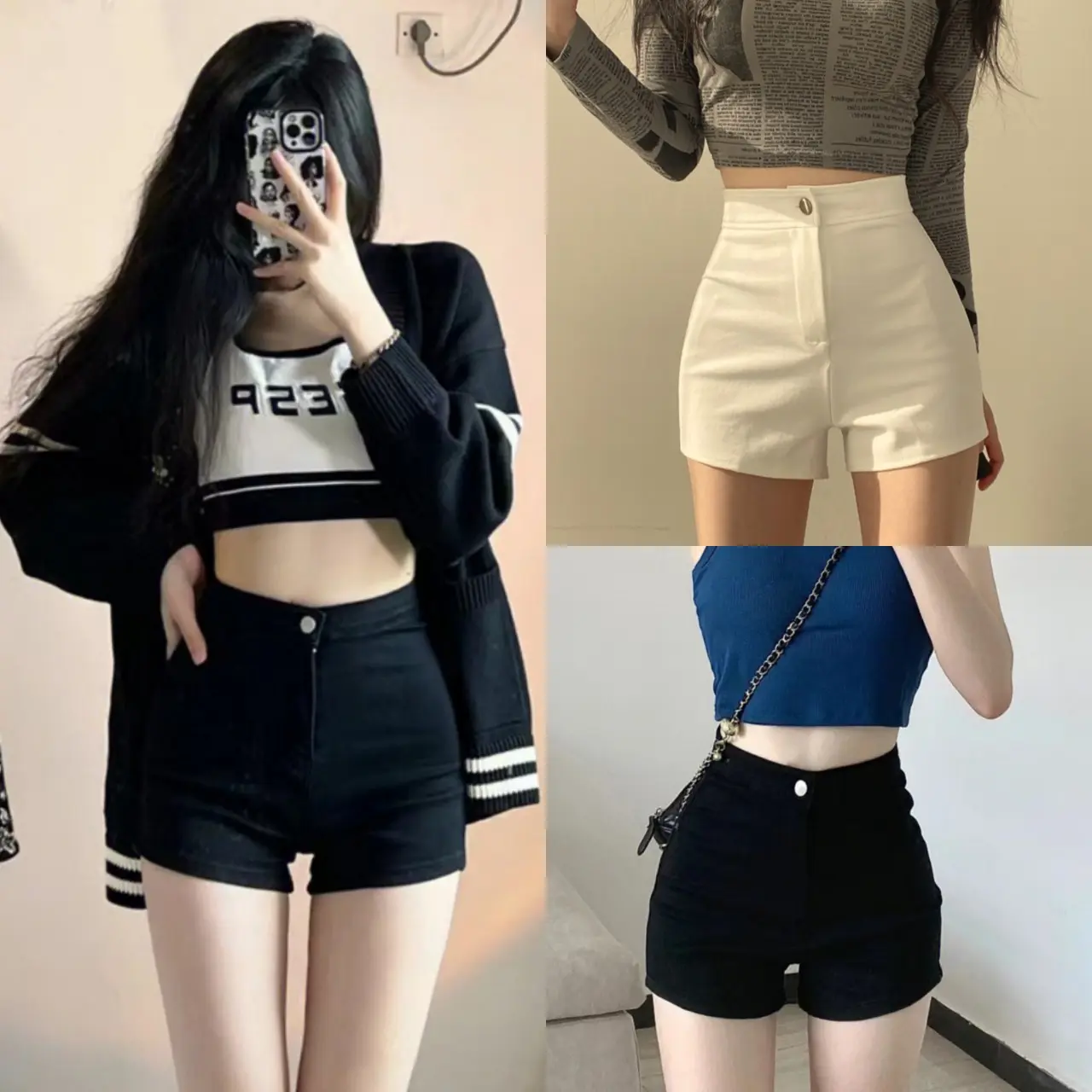 Quần Soóc Cạp Cao Dành Cho Nữ, Vải Umi Co Giãn Tốt, Có Túi Khóa Kéo Và Nút Cài, Dáng Ôm, Phong Cách Trẻ Trung, Thiết Kế Độc Đáo, Quần Soóc Dài Màu Đen, Thoải Mái Và Phong Cách