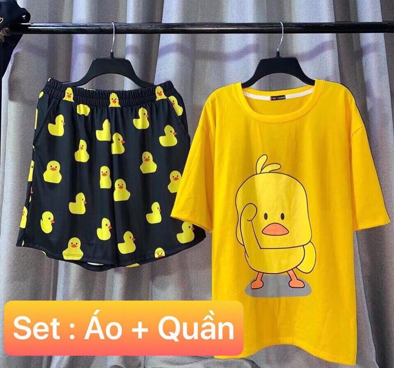Set Đồ Bộ In Hình VỊT VÀNG cartoon 3D Cute DB47-Lapi VN Áo+ Quần Đùi Vải Thun Cotton Thoáng Mát, Freesize Đến 70kg Nam Menswear
