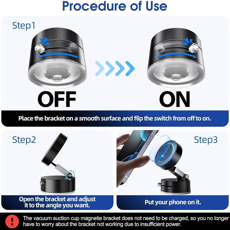 Product Introduction of Vacuum Suction Magnetic Phone Holder, Foldable & Retractable Magnetic Car Phone Holder, Compatible with iPhone 16/15/14/13/12 Series, Stand 6