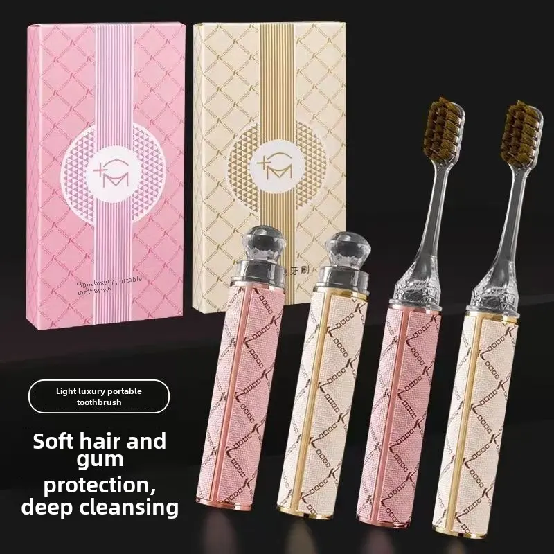 High-End Lipstick Style 2-in-1 Couple Folding Travel Toothbrush | Gift Box Set | Essential for Adult Home Use and Business Trips Oral Comfort