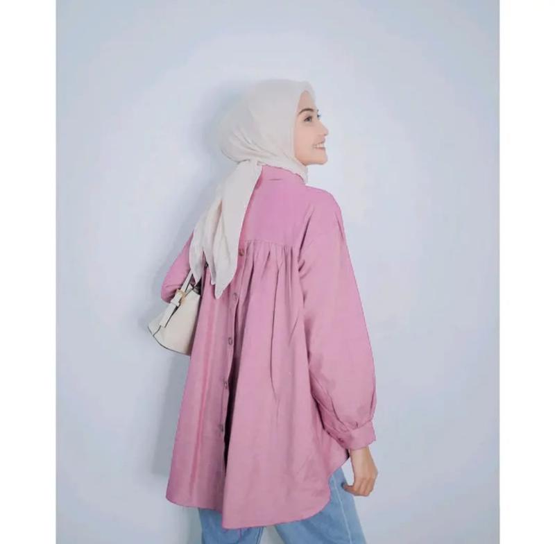 Kemeja Rika Kancing Belakang Linen Rami Original Baju Panjang Top Variasi Wanita Atasan Oversize Basic Outer 5