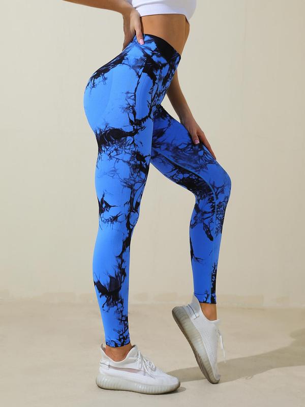 Women's Tie Dye Print High Waist Sports Leggings, Casual Seamless Skinny Pants for Yoga Gym Workout Running, Ladies Sportswear for All Seasons, Tummy Control 1
