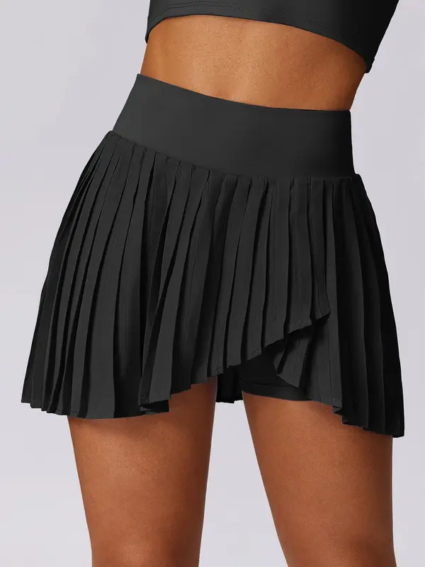 Women's 2 in 1 Pleated Pocket Sports Skort, Solid Color High Stretch Skirt for Tennis Gym Workout, Ladies Sportswear for All Seasons, Golf Attire, Activewear, Golf Attire 2