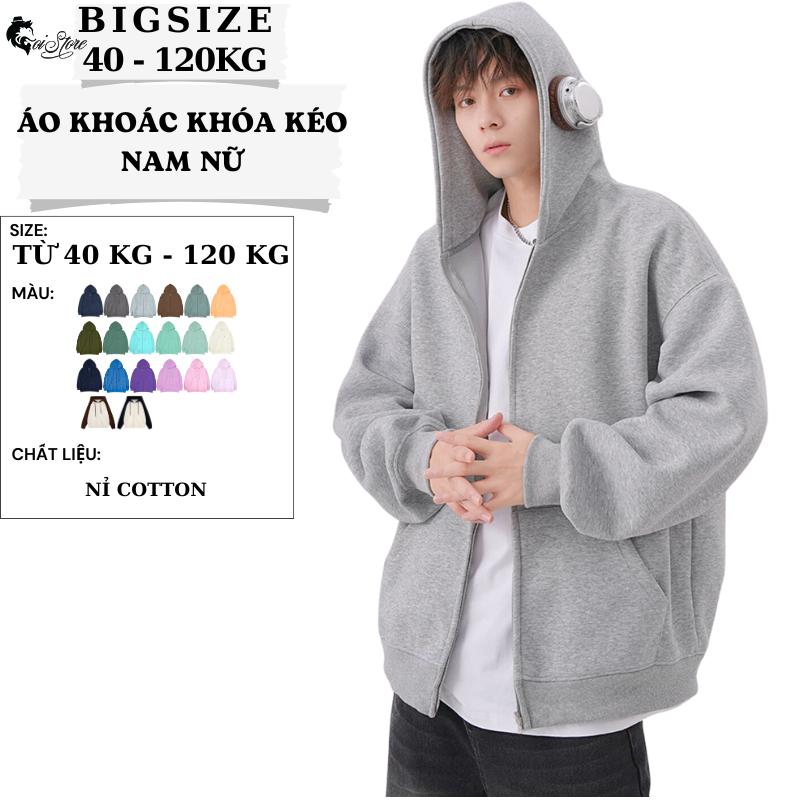 40-120KG Áo Khoác Nam Nữ Bigsize Nón To - Tay Dài - Giữ Ấm - Chống Nắng Sói Store - Menswear Hoodie Zip Có Túi Trong Top Dài Tay aokhoac Jacket Đen