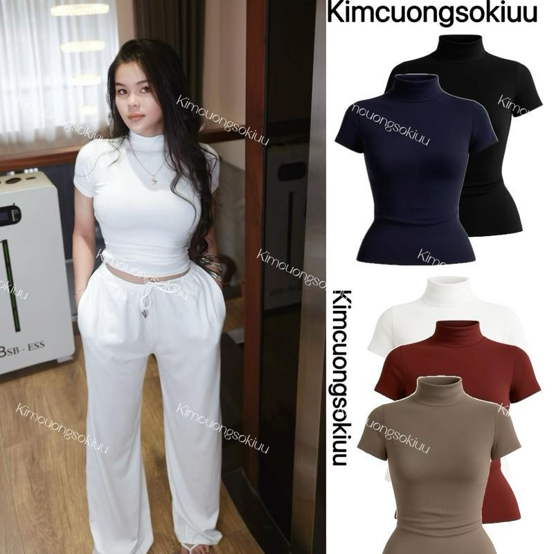   DEAL LIVE  Kimcuongsokiuu Áo cổ lọ thắt eo ôm body phong cách đơn giản và thời trang 