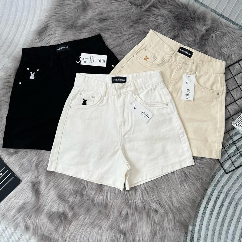 (MINA JEANS) Quần SỌT Jean Nữ Dáng Dài Viền Túi Gân Thêu Thỏ Nhiều Màu