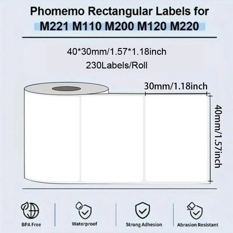 Thermal Printer Label, 230pcs/roll Portable Self Adhesive Thermal Printer Label, Label Sticker for Barcode Address Mail Sign, Commercial Home Label 1