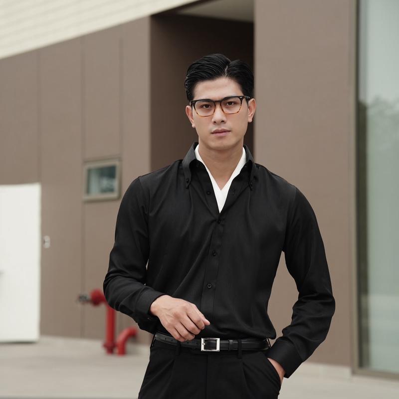 Áo sơ mi denim lụa cổ Button down Athena , ít nhăn , thấm hút tốt , siêu nhẹ , không bạc màu , không rút . Nam Menswear Shirt 0