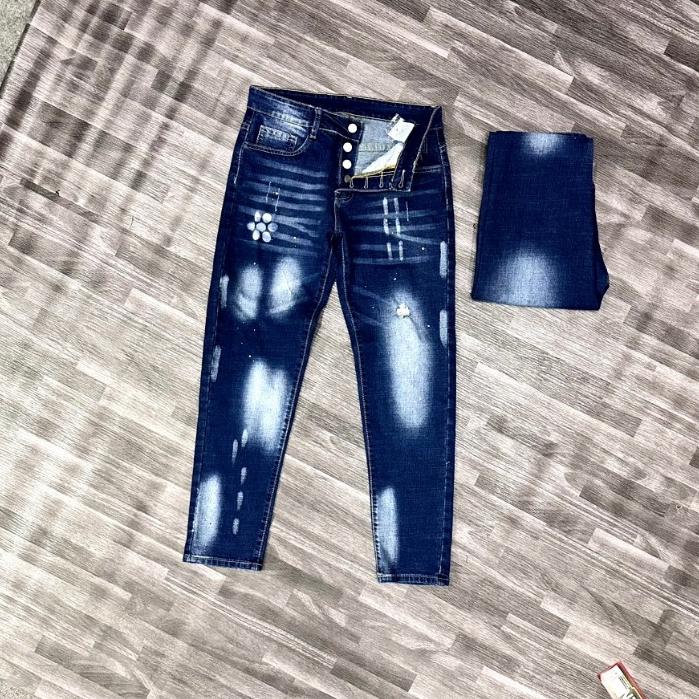 Quần jean nam boy phố cao cấp màu xanh vải chất bò co dãn phối họa tiết phong cách mẫu mới Menswear Pants 6