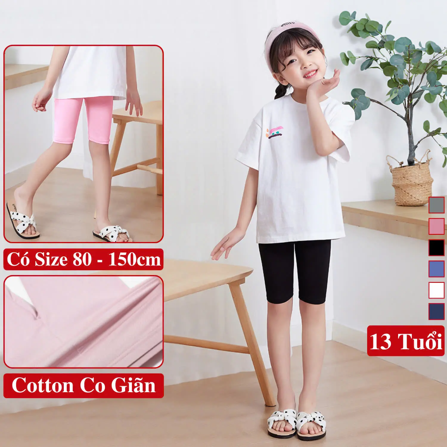Quần Legging Ngắn Bé Gái KooKoo Vải Thun Co Giãn Thoáng Mát, Quần Legging Trẻ Em Vải Thoáng