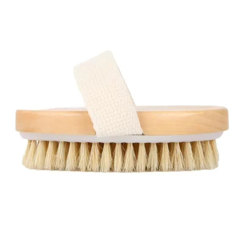 Wooden Handle Dry Body Brush, Oval Body Scrubber For Dead Skin Removal, Exfoliating, Portable Manual Body Massage Brush For Home & Travel Use, Everything Shower Products