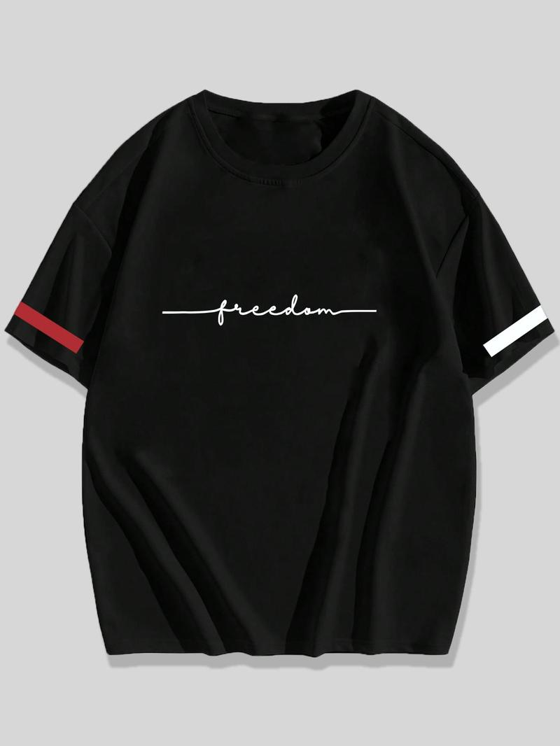 Product Introduction of 【Plus Size】 Men's Letter Print Tee, Regular Fit Casual Short Sleeve Round Neck T-shirt for Summer, Men's Plus Size Clothing for Daily Wear 4