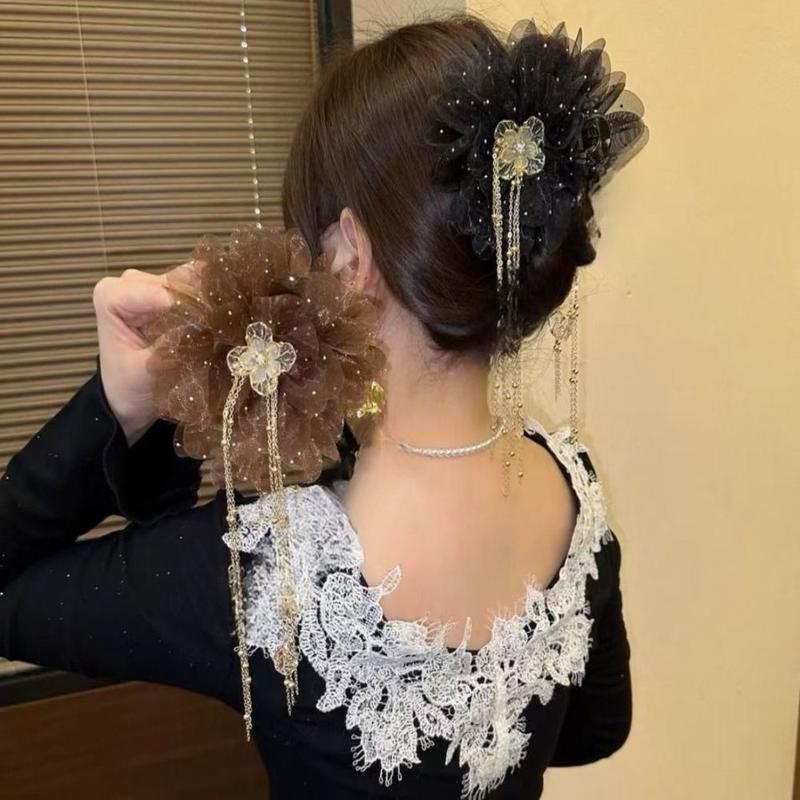 Kẹp Tóc Càng Cua, Thiết Kế Hoa Mẫu Đơn Thanh Lịch, Phụ Kiện Cài Tóc, Kẹp Tóc Tua Rua, Dành Cho Nữ 5