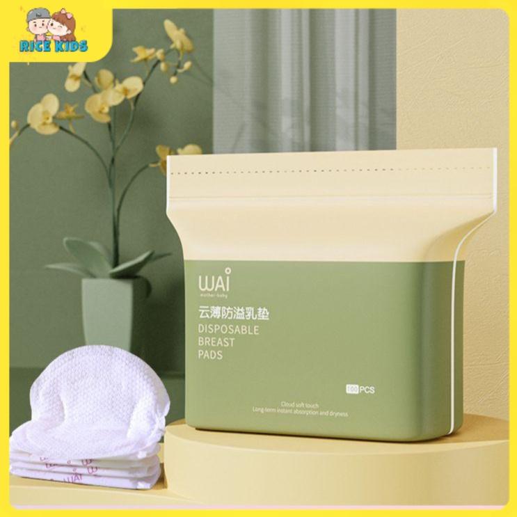 [ RICE KIDS_ Siêu thị cho bé ] Miếng lót thấm sữa WAI siêu thấm chống tràn, túi 100 miếng Voi