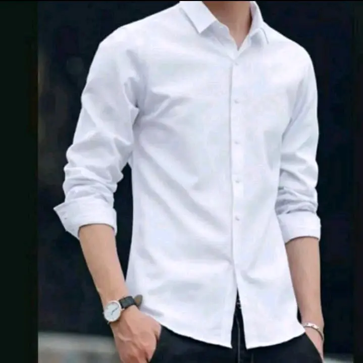 Kemeja putih polos slimfit pria kantor lengan panjang formal bahan katun hitam putih nyaman standard sesuai gambar