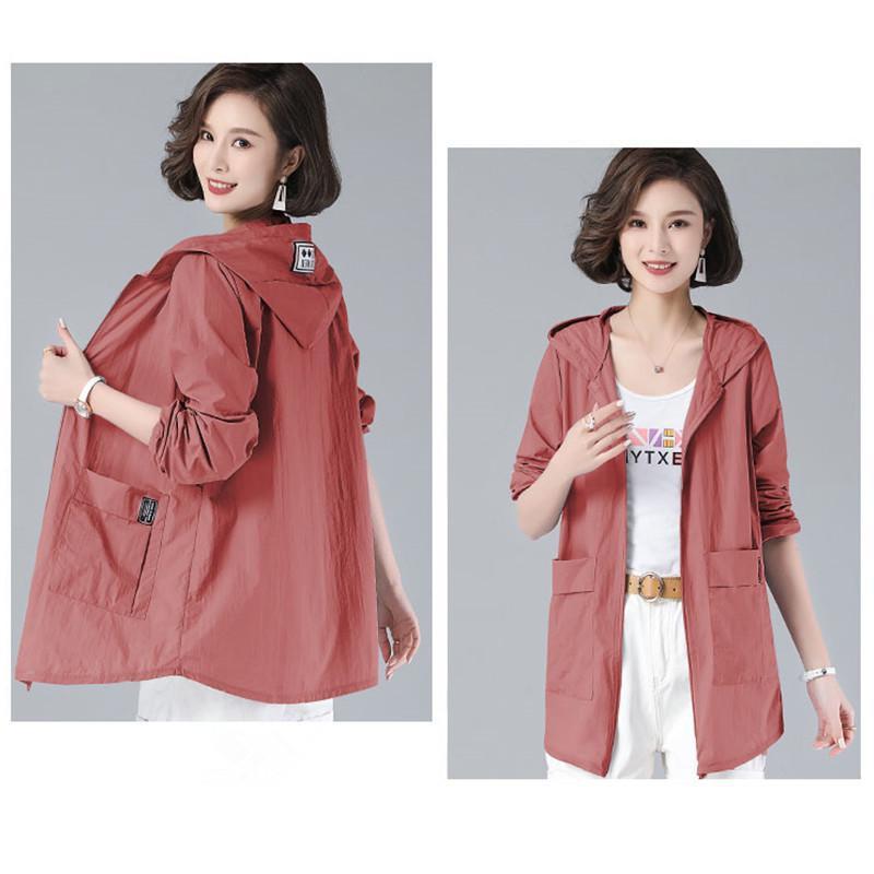 Product Introduction of Plus Size S-5XL Women Sun Protection Trench Jacket Thin Zipper Hooded Summer Fashion Casual Elegant Loose Windbreaker Coat Outerwear White Grey Pink Red Green Purple 26