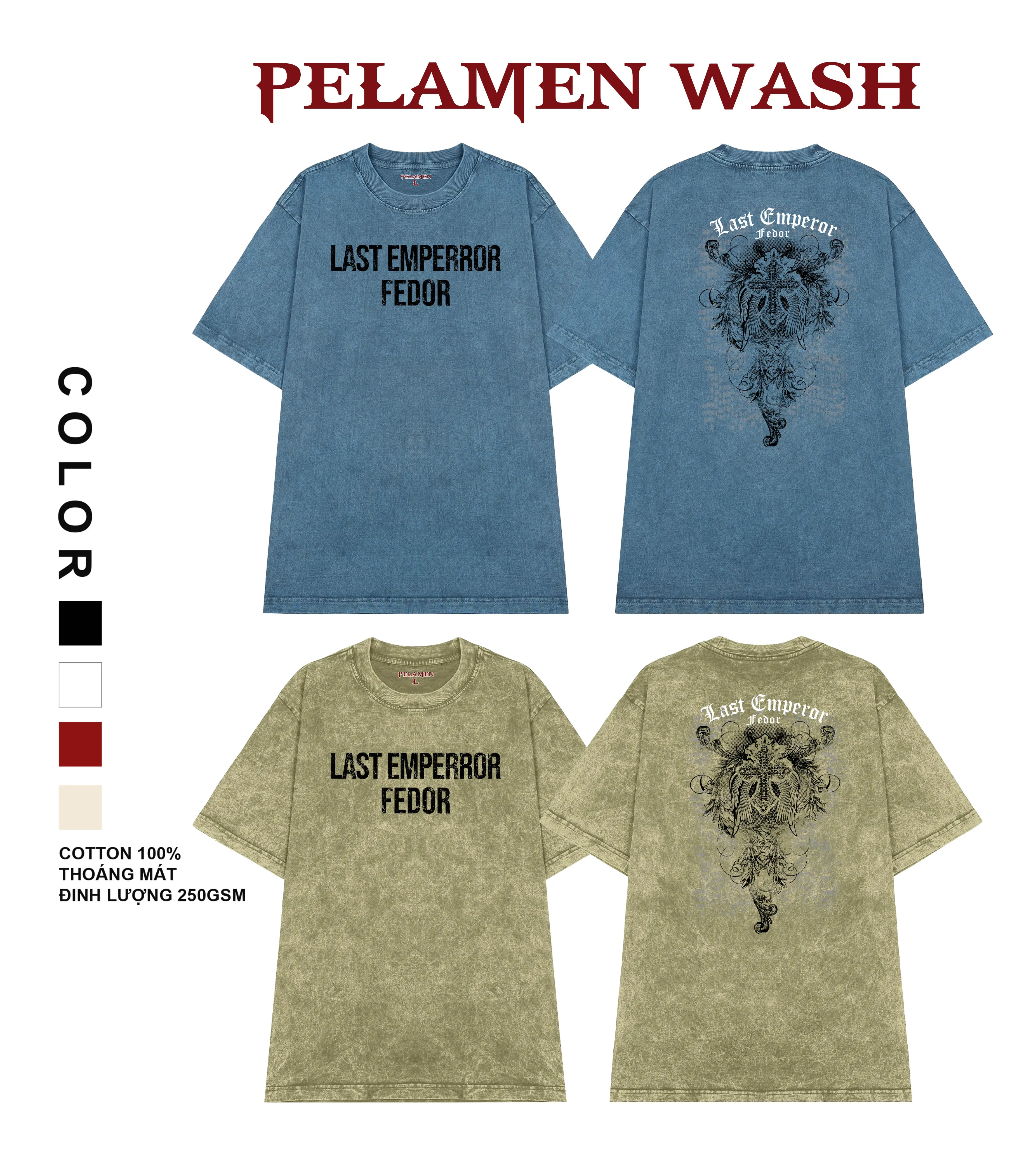 Áo Thun Wash PELAMEN FEDOR, kiểu dáng Unisex, Form oversize thoải mái, chất vải wash cotton dày dặn. có thể giặt máy đen phối sọc trắng nâu aothun basic