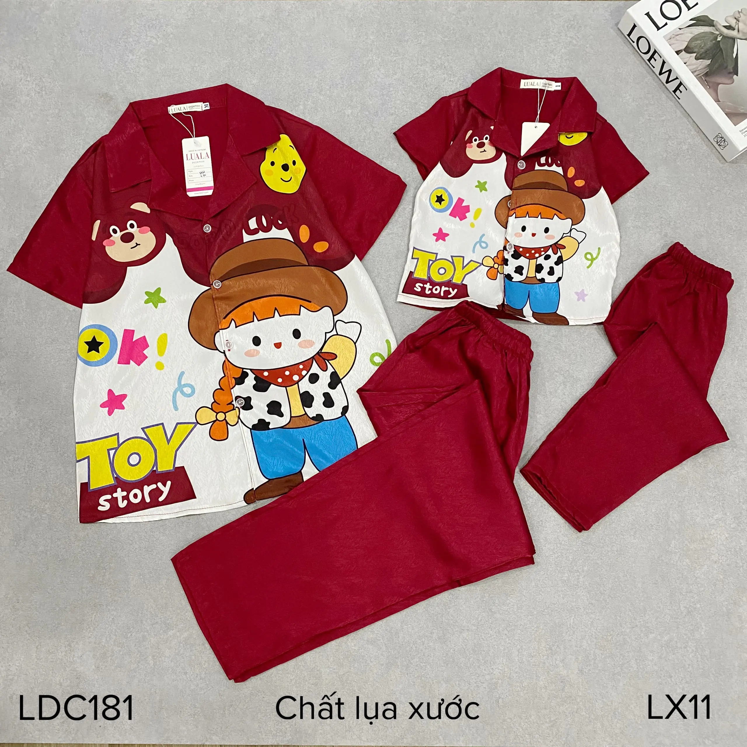 Set bộ pijama lụa mẹ và bé áo cộc quần dài  Nữ Women Voi Kem