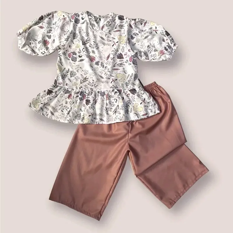 Setelan Anak Perempuan 1-5 Tahun, Atasan dan Celana, Bahan Katun Rayon dan Toyobo, Model Lucu dengan Pola Bunga 0