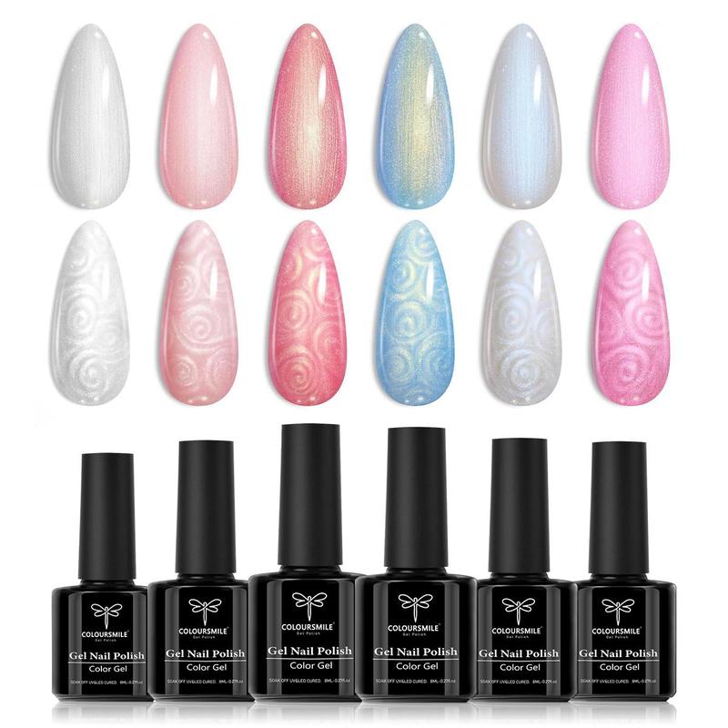 Pearl Color Gel Nail Polish, 6 Counts/set 6 Colors Shimmer Pearl White Pink Purple Mermaid Nail Drawing Summer Gel Polish, Soak Off UV LED Gel Polish 0