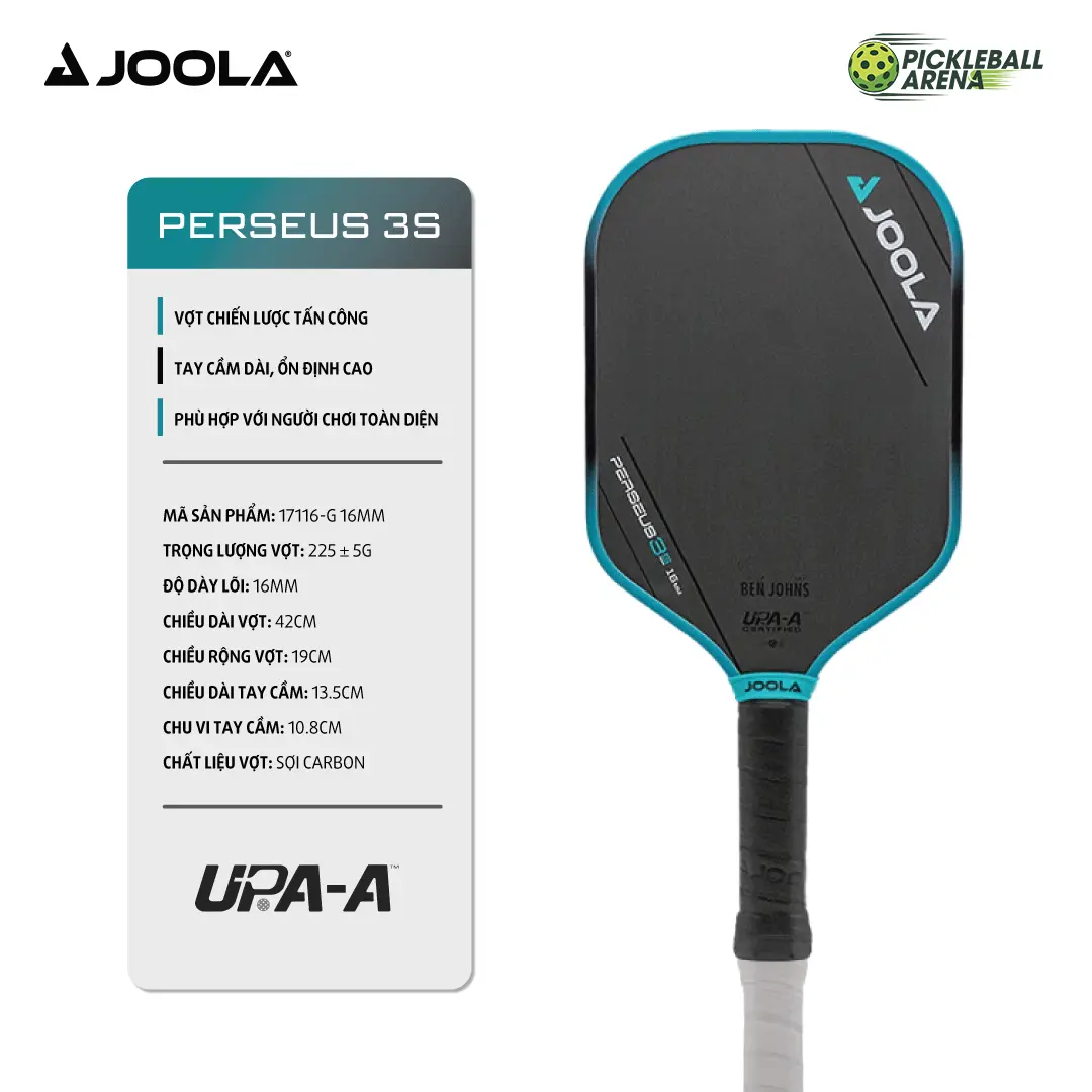 Vợt Pickleball Joola Perseus 3S Carbon có Chip NFC - Chất liệu Carbon bền và nhẹ Siêu Nhám