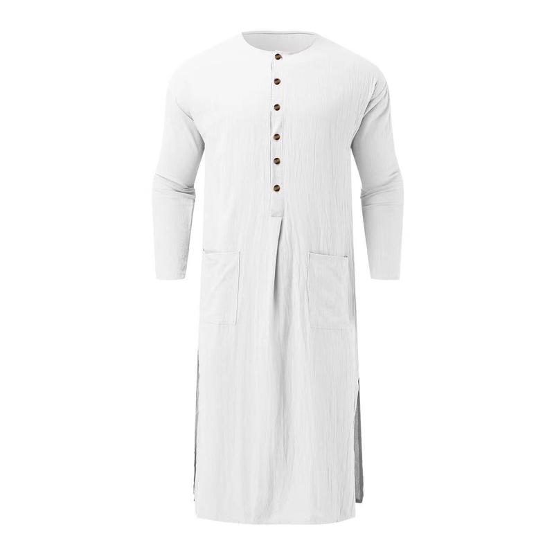 Product Introduction of Muslim Robe New Men's Loose Stand Collar Door Tube Long Sleeve Robe Ethnic Style Robe 5
