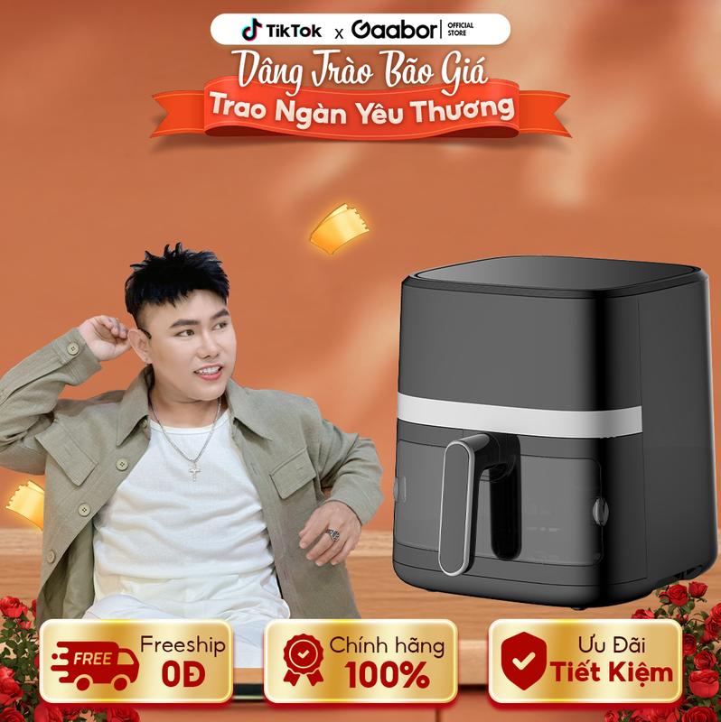 GAABOR x Thiennhanreview |Nồi chiên không dầu điện tử Gaabor AF65T-BK01A dung tích 6.5 lít công suất 1500w cửa kính trong suốt có đèn màn hình cảm ứng Nấu ăn cooker noi chien gaabor nướng lò nướng hấp sấy