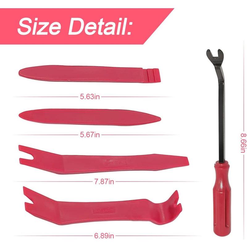 5PCS Auto Trim Removal Tool Kit, Car Interior Door Panel Clip Fastener Removal Set, No Scratch and No Marring Plastic Pry Tool Kit for Vehicle Dash Radio Audio Installer (Red) 1