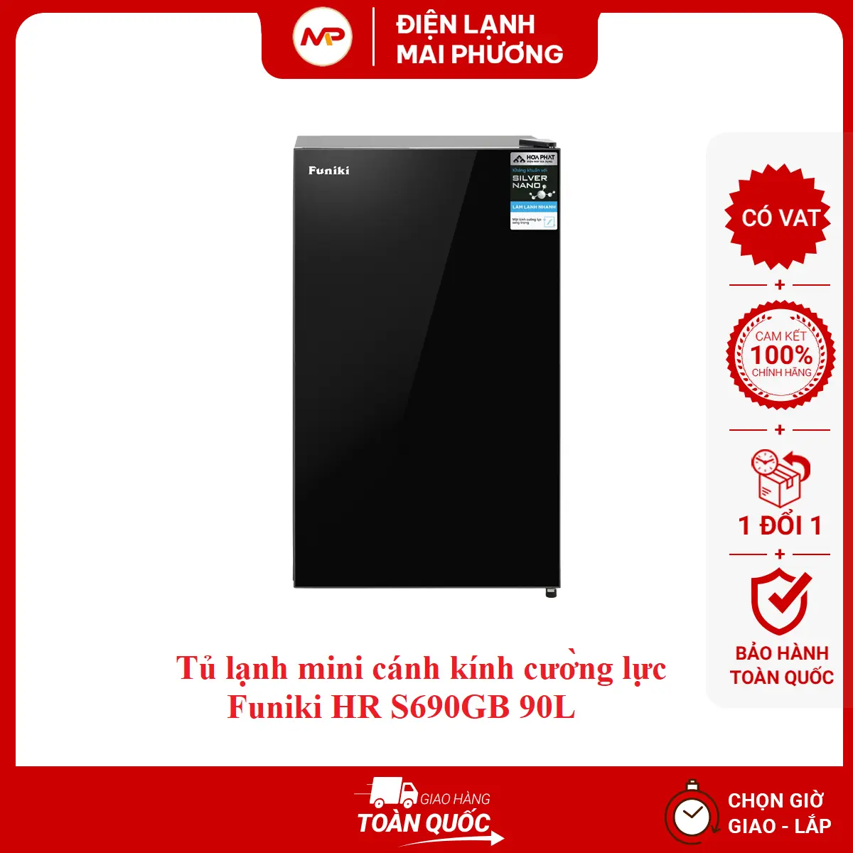 Tủ lạnh mini 90L cánh kính cường lực Funiki HR S690GB - Hàng chính hãng (Bảo hành 24 tháng)