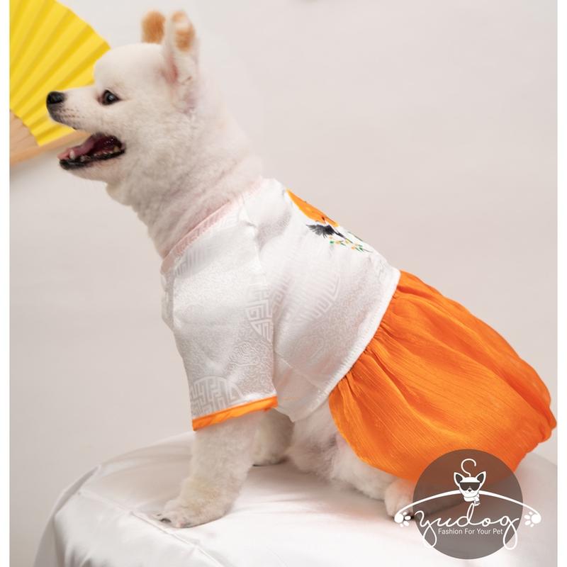 Áo đầm tết chó mèo yudog đầm bí gấm đông hưng mặc tết cho chó mèo thú cưng 5