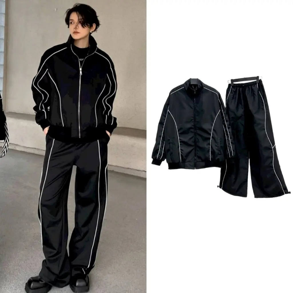 Sét Bộ Áo khoác dù + Quần Jogger line phối trắng dành cho nam nữ hàng unisex