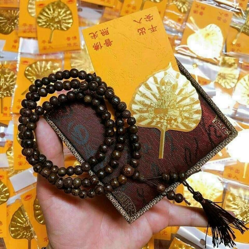 Combo Chuỗi 108 Hạt Gỗ Mun TẶNG Lá Bồ Đề Dát Vàng Kèm Hộp Gấm Cao Cấp 5