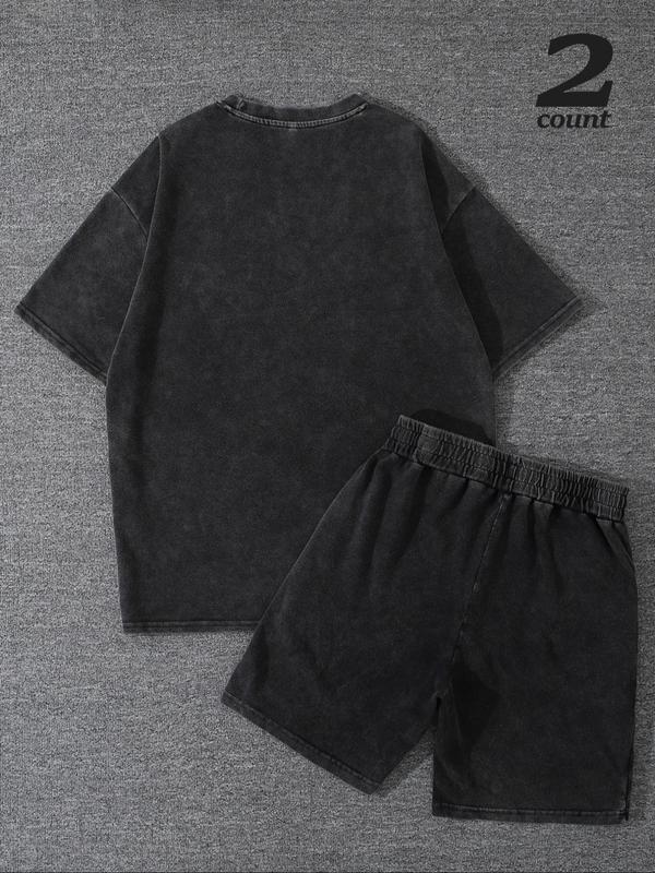 Men's Dragon Print Short Sleeve Tee & Shorts Two-piece Set, Regular Fit Casual Round Neck T-shirt & Shorts, Men's Summer Clothes 1