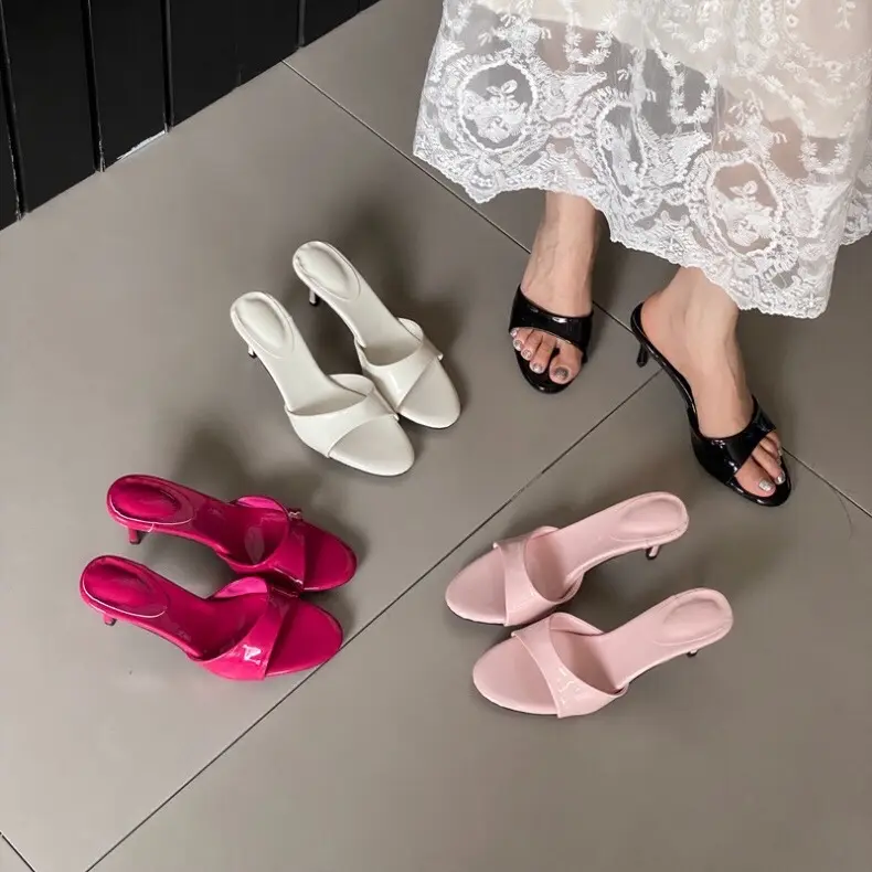 Dép nữ cao gót mũi tròn gót nhọn cao 7p chất da bóng cao cấp Shoes giay 7 got DéP GiàY DéP GiàY giày  cao  gót