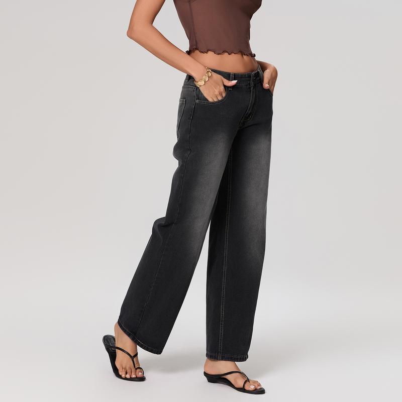 Product Introduction of Women Casual Low Rise Jeans Fashion Loose Straight Leg Denim Pants with Pockets for Summer Spring 57