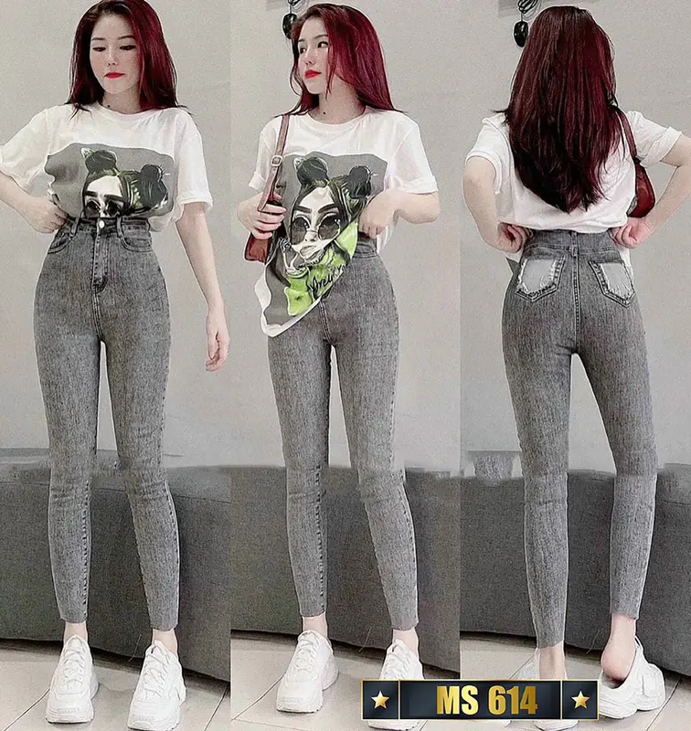 Quần jean nữ lưng cao vừa túi vuông dáng ôm chất co giản dễ mặc - Women's Pants Denim Khuy 3
