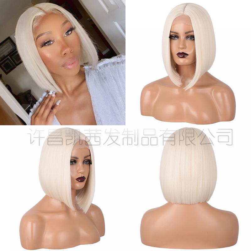 Product Introduction of Xuchang Wig European and American Medium Short Straight Hair Bobhaircut Wig Female Hair Wigs Front Lace Wig Head Cover on Sale 6