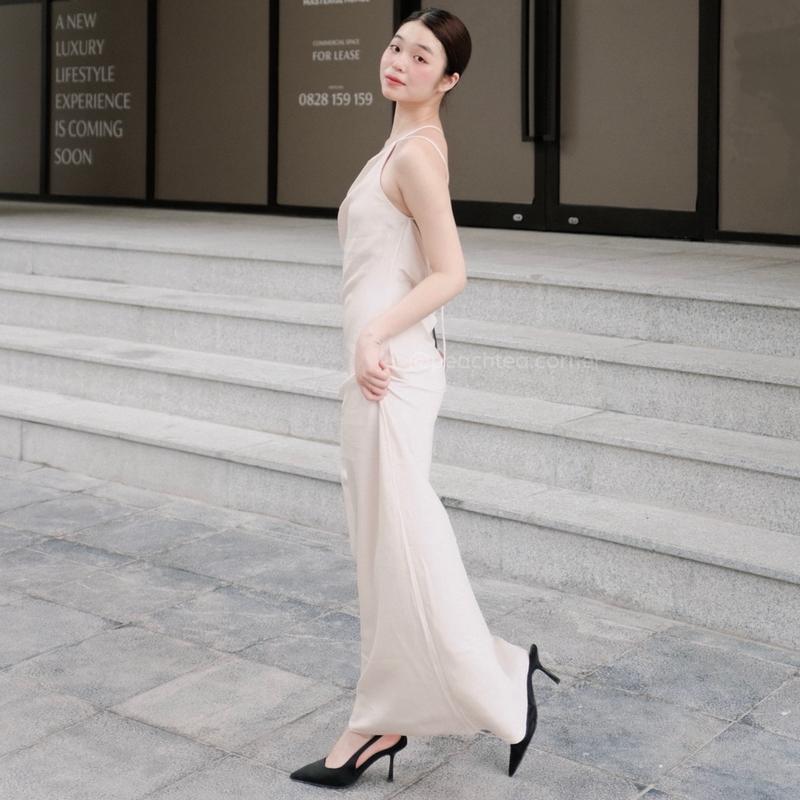 Hera dress - Đầm lụa vai lệch lưng đổ | Peachtea Corner Nữ Women 7