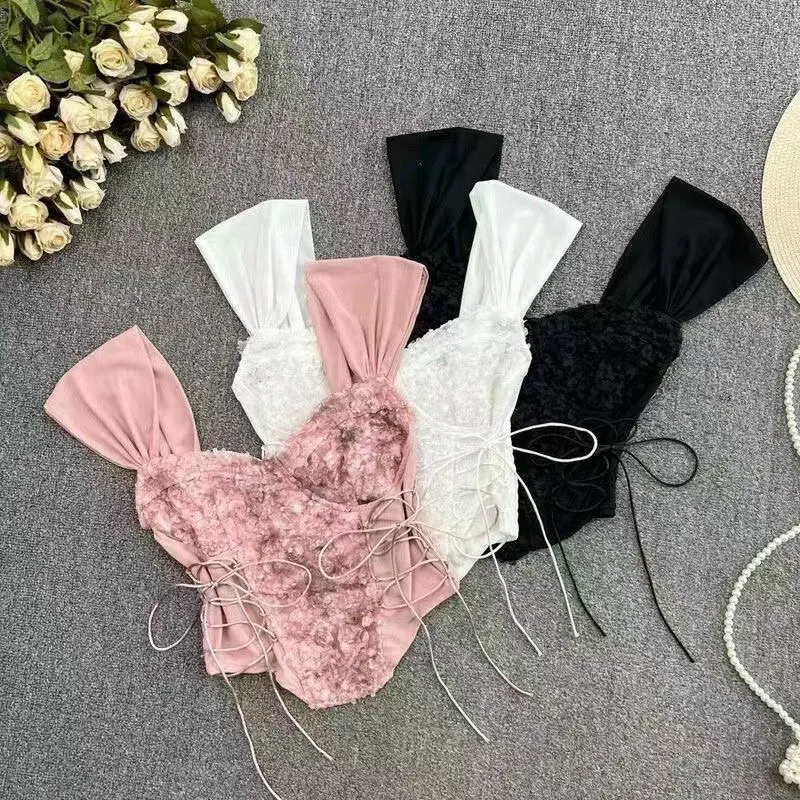 Áo Bra Coset Hoa Thêu Vai Bèo Thời Trang Mùa Hè Siêu Xinh Cho Nữ AR32 Top Women Hồng